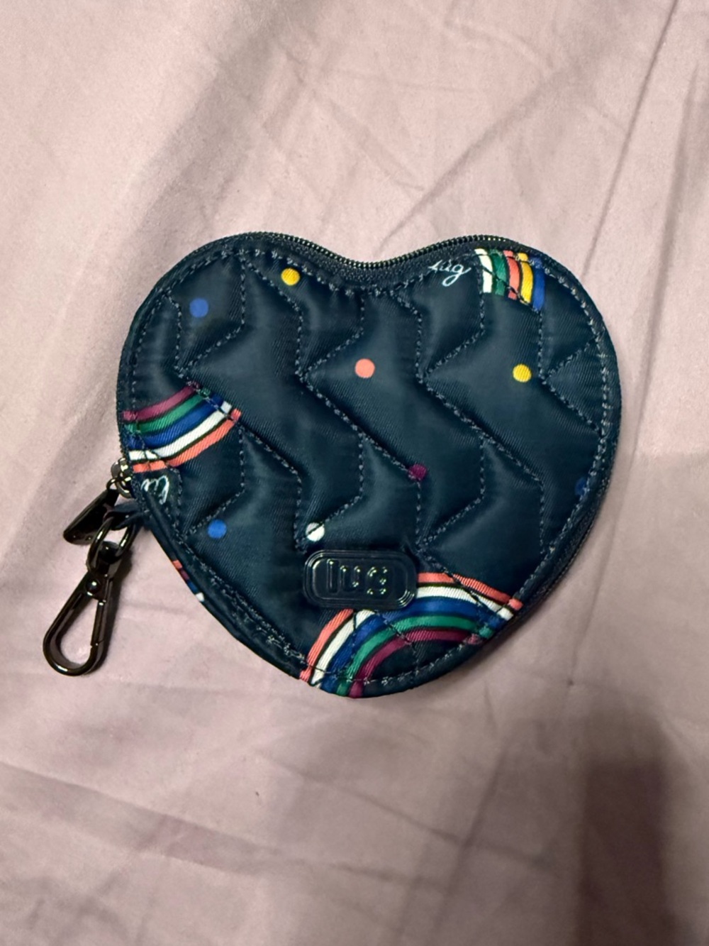 Lug zip heart pouch in rainbow navy